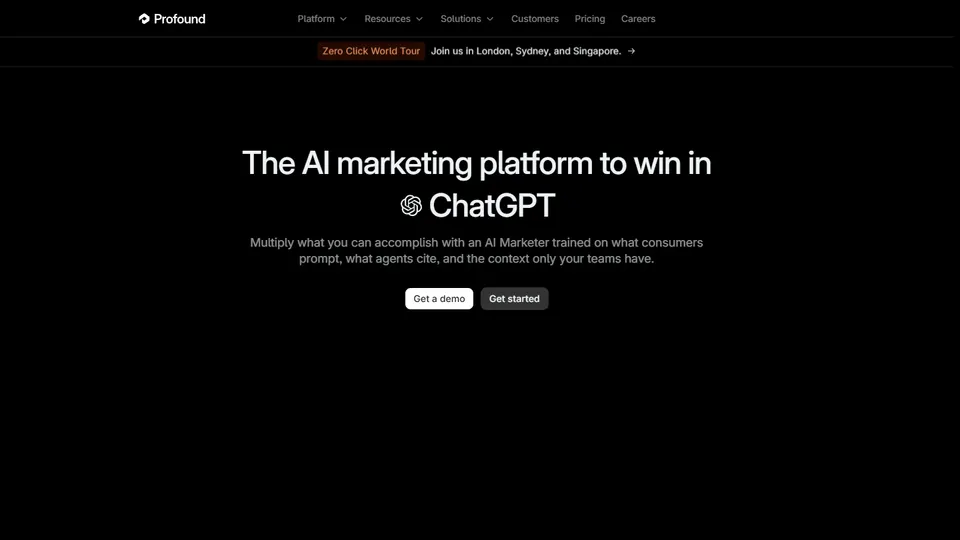 Screenshot of the Profound homepage
