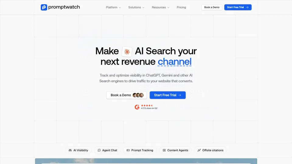 Screenshot of the PromptWatch homepage