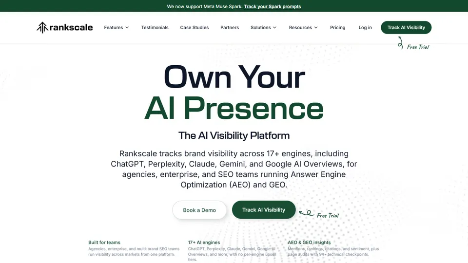 Screenshot of the Rankscale homepage