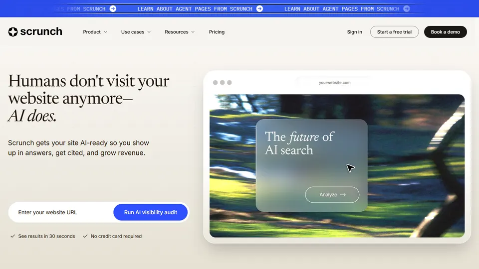Screenshot of the Scrunch homepage